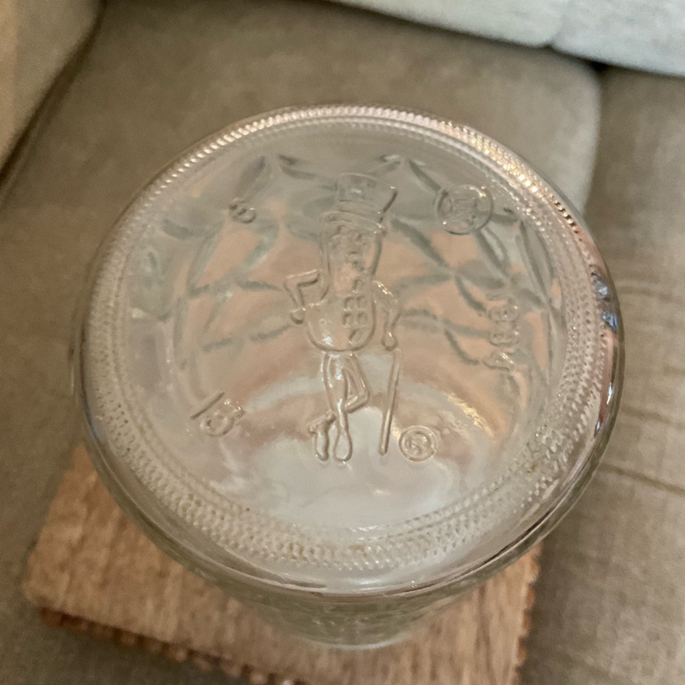 Vintage 1983 & 84 Mr. Peanut Clear Glass Canister Planters Jars W Lids - Picture 8 of 16